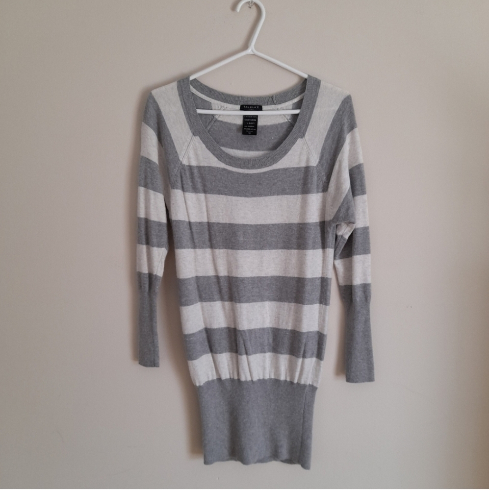 Gray and White Striped Women's Sweater